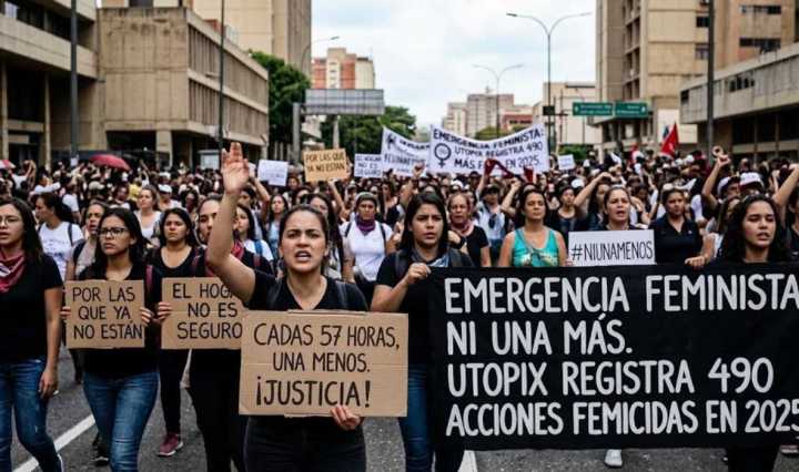 El grito que no cesa. Mujeres venezolanas marcharon en Caracas para exigir justicia (Imagen generada por IA)