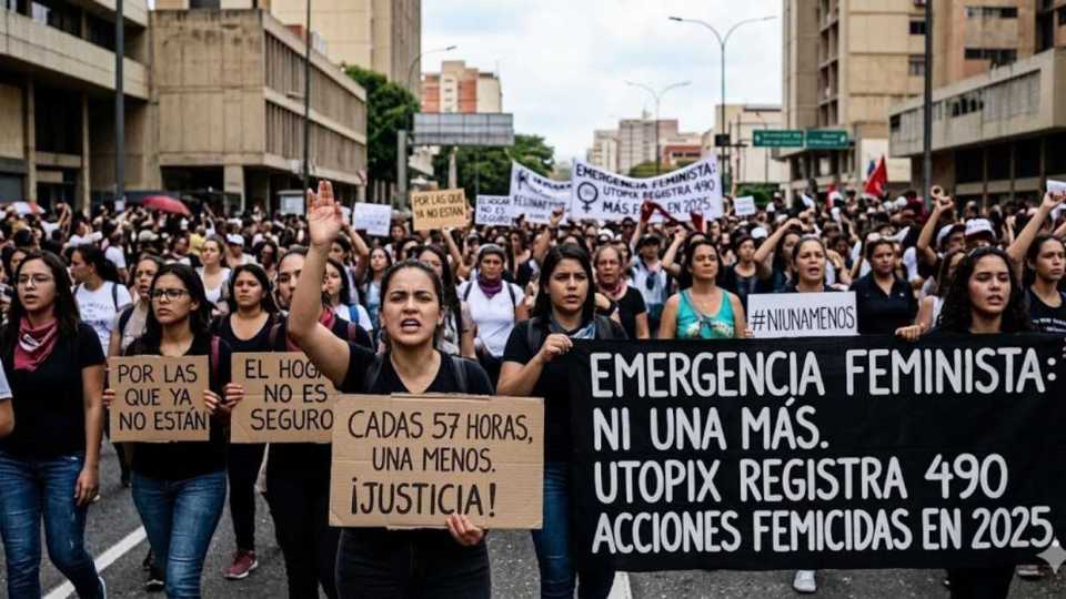 El grito que no cesa. Mujeres venezolanas marcharon en Caracas para exigir justicia (Imagen generada por IA)