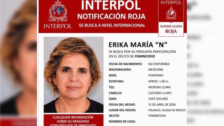 Circular roja de la Interpol en contra de Erika María “N” (Imagen Cortesía)