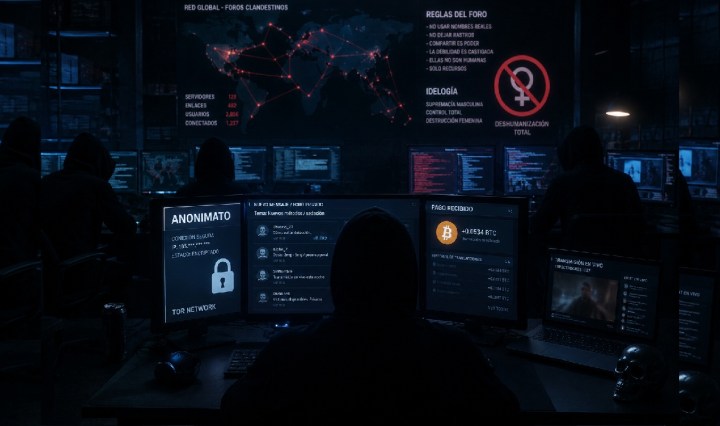 Los foros de la denominada "machósfera" utilizan criptomonedas para cobrar entradas y vender transmisiones en vivo, operando como un mercado estructurado de violencia sexual. CORTESÍA