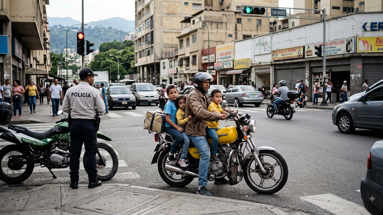Niños trasladados como pasajeros en vehículos de dos ruedas reflejan la falta de sistemas de retención infantil en las principales vías urbanas (Imagen generada por IA)
