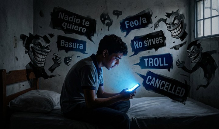 El anonimato que otorgan las cuentas ficticias en redes sociales ampara a los agresores y dificulta la detección temprana del bullying (Imagen creada con inteligencia artificial)