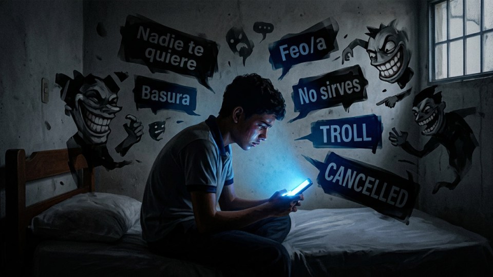 El anonimato que otorgan las cuentas ficticias en redes sociales ampara a los agresores y dificulta la detección temprana del bullying (Imagen creada con inteligencia artificial)