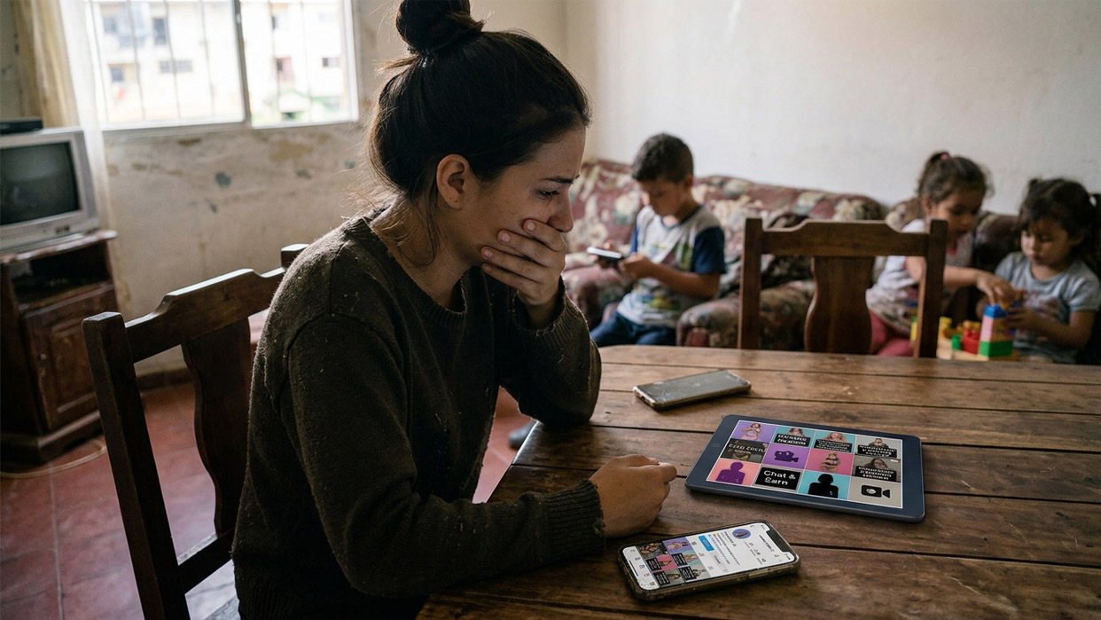 Redes sociales y plataformas digitales son utilizadas por los tratantes para captar a jóvenes mediante falsas ofertas de empleo y concursos de modelaje webcam (Imagen creada con IA)